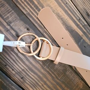 Taupe Faux Leather Double Ring Metal Belt - GOLD